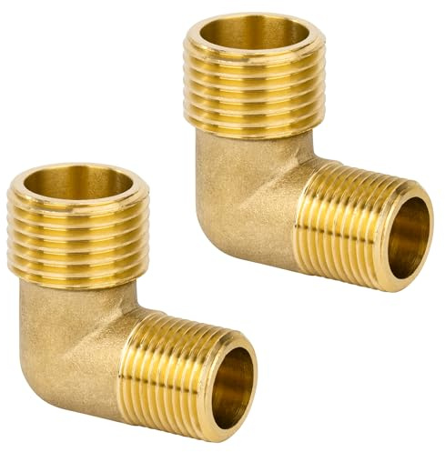 Messing 90 Grad Winkelverbinder, 2 Stück 1/2 AG x 3/8 AG Gewinde Messing Ellenbogen Verbindungsstück, Rohrwinkel Bogen Adapter für Wasser, Luft, Sanitär