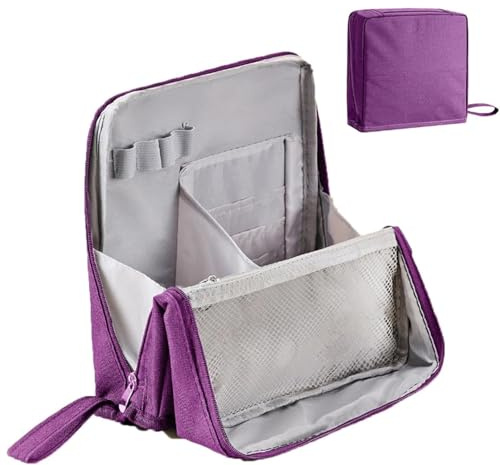 Doresty Trousse de toilette verticale en tissu Oxford multi-usages - Trousse de toilette verticale - Séparation sèche et humide - Avec poignée et compartiment - Étanche, lilas