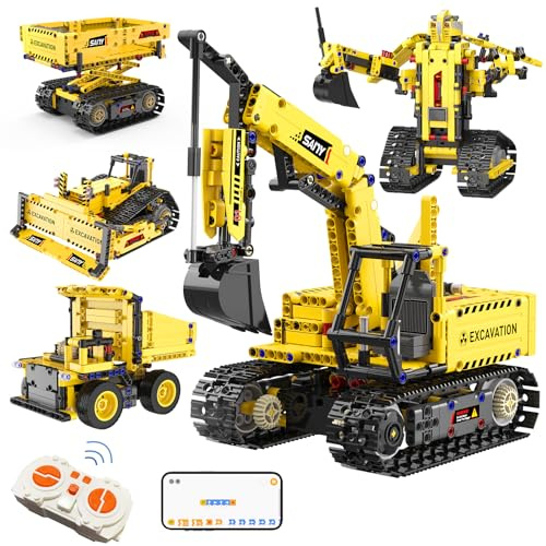 Resosese 5 in 1 Building Toys STEM Robotics Kits - Remote-Controlled Excavator Engineering Kit for Kids Age 6 7 8 9 10 11 12-14 with 555 Pieces，DIY Educational Science Kits Gift for Boys & Girls
