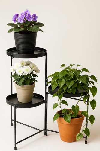 DIVCHI 3 Tier Plant Stand Indoor Tall Metal Corner Flower Pot Stands For Multiple Plants Outdoor Plant Holder Shelf Display Rack For Garden Balcony Patio & Living Room (Black)