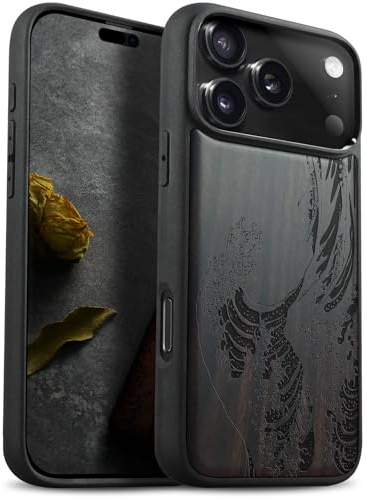 Carveit Étui en Bois pour iPhone 17 Pro, (Sombre-Vague Kanagawa) | Bois Étui de Magnétique Téléphone Antichoc TPU, Protection Case Compatible Magsafe pour iPhone 17 Pro Coque