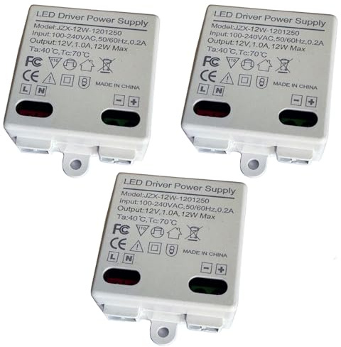 3 pcs LED Trafo, LED Transformator 12V/DC, 12W Mini Transformer | Gleichstrom Treiber,für verschiedene 12-V-Niederspannungs-LED-Anwendungen, Türklingeln, Schrankleuchten usw