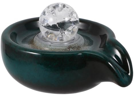 Yardwe Fontaine Cascade Décorative en Céramique pour Jardin et Intérieur, Sortie d'eau Boule Cristal Vert Paon, Accessoire de Fontaine Extérieure, Système de Circulation d'eau Fluide