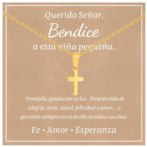 FLHEART Collana con ciondolo a croce cristiana per ragazzo, in acciaio inossidabile, placcato oro/argento, con catena religiosa amuleto, regalo per bambini, Pasqua, battesimo, prima comunione