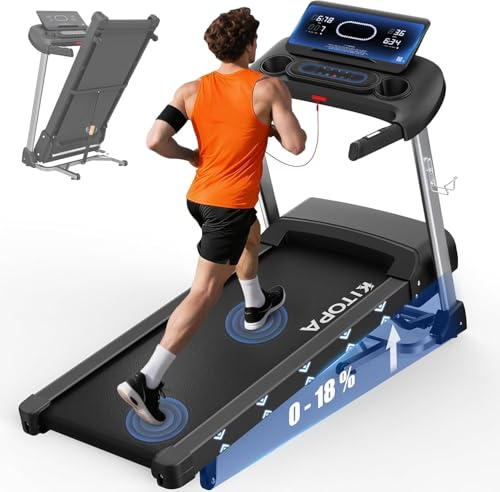 Kitopa Tapis Roulant Professionale, Tapis Roulant Pieghevole da 7 CV con Livelli di Inclinazione del 18%, 20KM/H(12 MP/H), Compatibile con App, Capacità di peso 180KG,Display LED, Sensore di