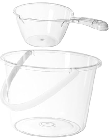 Healeved Seau Plastique avec Poignée Capacité Spacieuse Polyvalente pour Maison Seau Eau Transparent avec Cuillère Robuste pour Lavage Rangement et Jardinage