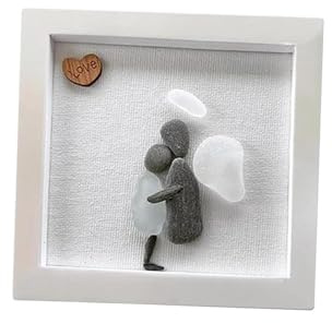 susiodeu Decoración de pared con arte en vidrio marino y marco de Para madera. Obra maestra hecha a mano. Elegante decoración para el hogar y la oficina. Guijarros vidrio hechos a mano y arte pared