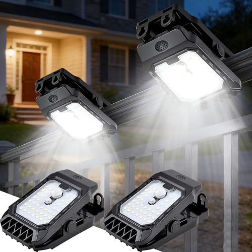 Solarlampen für Außen mit Bewegungsmelder, LED Aussenleuchte mit Bewegungsmelder, 3 Modi Bewegungsmelders Aussen mit Klemme Beleuchtung Wasserdicht Außenleuchte Wandleuchte für Garten Garage (2er)