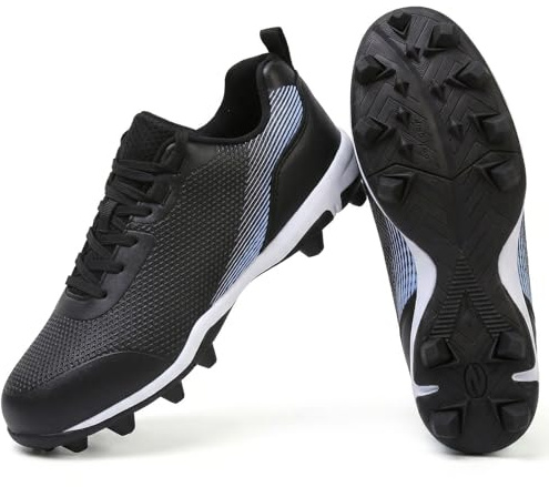 BKWHDAY Baseball Cleats Men Molded Rubber Studs Mens Softball Shoes Turf Dirt Fields Black