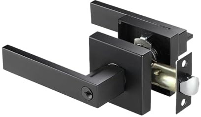 Poignée de porte privée – Levier de porte intérieure, serrure sans clé avec bouton rotatif, poignée noire mate avec design réversible, ensemble de quincaillerie pour chambre à coucher, salle de bain