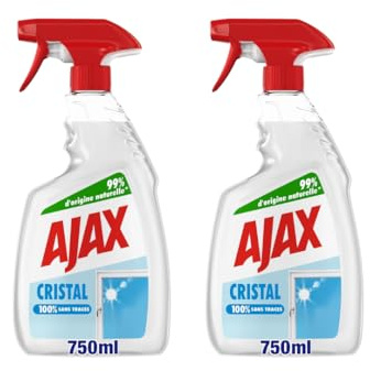 Ajax - Spray Nettoyant Crystal Clean Glass - Nettoyant multi-usages Vitres -100% anti-halo - Anti-buée - Lot de 2 x 750 ml