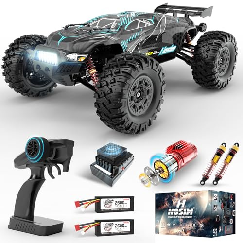 Hosim 1/10 RC auto senza spazzole per adulti, telecomando ad alta velocità superiore a 68 km/h, 4WD impermeabile fuoristrada per il tempo libero, camion RC veloce, 2,4G con 2 batterie per 40