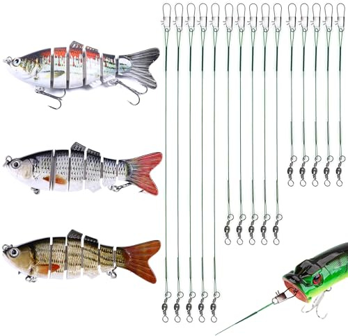 VIVIIHOO Multiled-gäddebete, set med trådfack, set om 3 simbait, fiskedrag, 3D konstgjort bete, wobbler för sötvatten och saltvatten, 15/23/30 cm