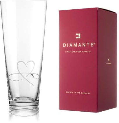 DIAMANTE Conical Tall Large Crystal glass Vase 'Petit Heart' - Hand Cut Crystal Vase with Swarovski Crystals - 30cm in gift box