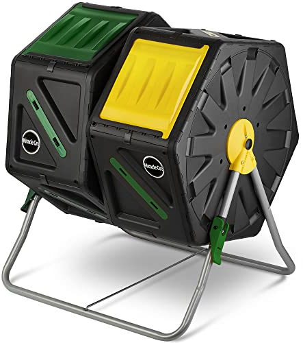 Miracle-Gro Dual Chamber Compost Tumbler – Outdoor Compost Bin, 2 Sliding Doors, (2 X 18.5 Gallon / 70 Liter)