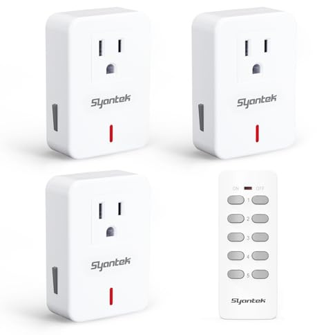 Syantek Remote Control Outlet Wireless Light Switch for Household Appliances, Expandable Remote Light Switch Kit, Up to 100 ft Range, FCC Certified, ETL Listed, White (3-1)