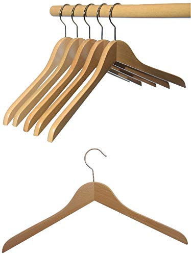 HAGSPIEL 12 St. Kleiderbügel aus Buchenholz, Natur lackiert (Wasserlack), Holz aus nachhaltiger Forstwirtschaft mit EUDR, silberfarbiger drehbarer Metallhaken, Made in Austria (12 St. Natur lackiert)