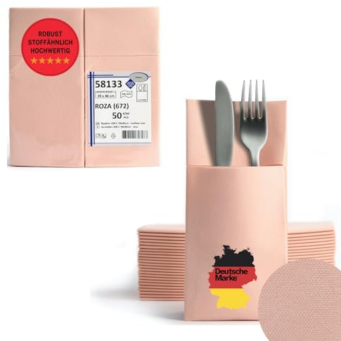AROBA 100 Stück Vorgefaltete Airlaid Besteckservietten - 39x40 cm Stoffähnliche Einweg-Bestecktaschen mit Serviette, Robust & Besonders Saugstark - für Catering, Events, Hotel & Party - Rosa
