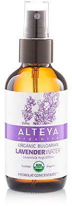 Acqua di Lavanda Alteya Organic - 120ml Spray Bioglass - 100% USDA Certificata Organica Pura Bio Naturale Acqua vaporizzata distillata di fiori preparata da Lavanda Angustifolia fresca