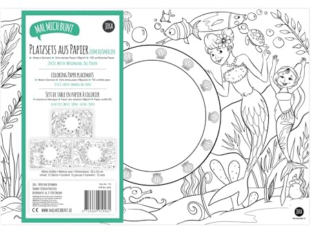 12 Platzset Kinder aus Papier, Papier-Tischset Kinder: Motive Zoo, Meerjungfrau und Pirat, Kinder-Platzsets zum Ausmalen, Bastelunterlage, Kinderbeschäftigung, Mal Mich Bunt