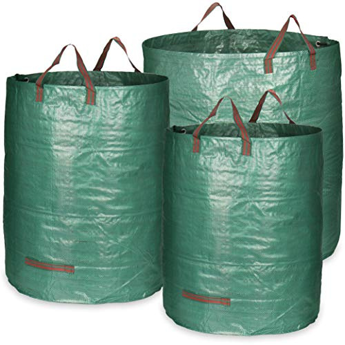 com-four® 3x Gartenabfallsack mit Tragegriffen, Faltbarer Gartenabfallsack | Reißfeste Falttonne für Laub - Rasenschnitt - Gartenabfälle und Grünschnitt