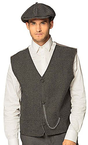 Boland - Set Birmingham, Mütze und Weste, Kostüm Set Engländer für Herren, Baskenmütze, Stoff mit Fischgrätmuster, Karneval, Fasching, Fastnacht, Mottoparty