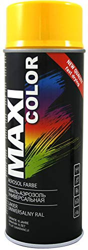 Maxi Color NEW QUALITY Sprühlack Lackspray Glanz 400ml Universelle spray Nitro-zellulose Farbe Sprühlack schnell trocknender Sprühfarbe (RAL 1023 verkehrsgelb glänzend)