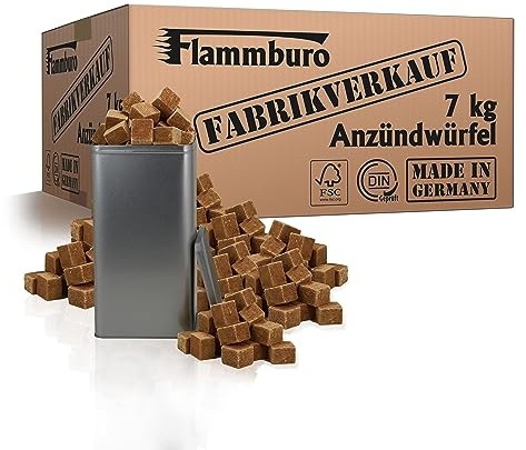 FLAMMBURO (7 kg) Öko Anzündwürfel vom Deutschen Hersteller, Grillanzünder, Kaminanzünder, Ofenanzünder, Anzündwürfel, Anzündwolle - DIN zertifizierte - Made in Germany - (7kg)