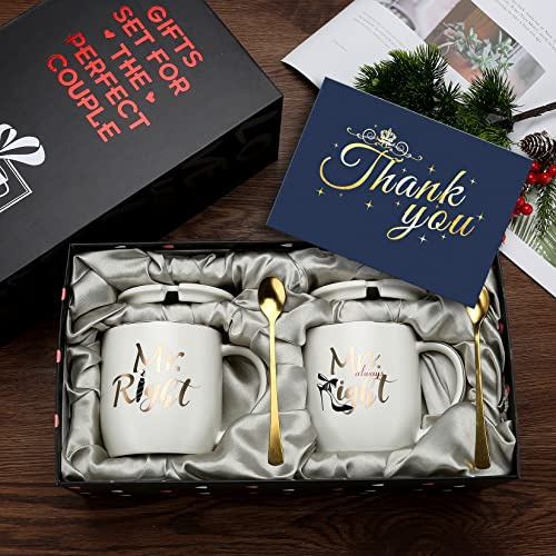 Sovyime Mr Right and Mrs Always Right Couples Coffee Mugs Cups Gifts Set for Engagement Wedding Bridal Shower Bride and Groom to Be Newlyweds Anniversary - Ceramic Marble 13 Ounce(White&White)