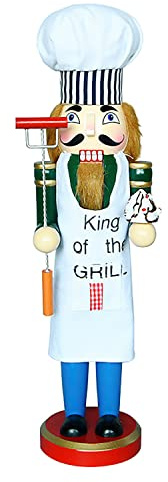 Auluda Christmas Halloween Decoration Nutcracker, Handmade Wooden Doll Figures, Festive Collectable Gift Figures, Shelves Decor Gift (king of grill)