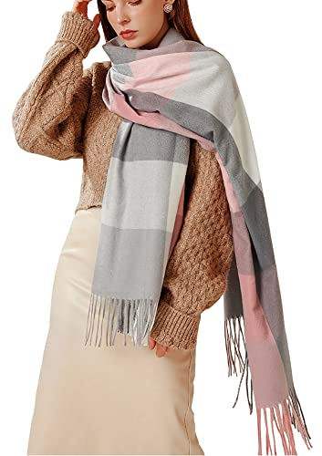 Bakicey Damen Schal XXL Warm Weich Strickschal Karo Winterschal Herbstschal Wolleschal Frauen Deckenschal Halstuch Scarf Poncho Cape