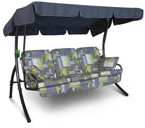 Angerer Hollywoodschaukel Comfort – Schaukel zum Sitzen, Liegen & Entspannen, inkl. Bett-Funktion, einfache Montage, Made in Germany, hochwertiger Stoff, Grau Bambus