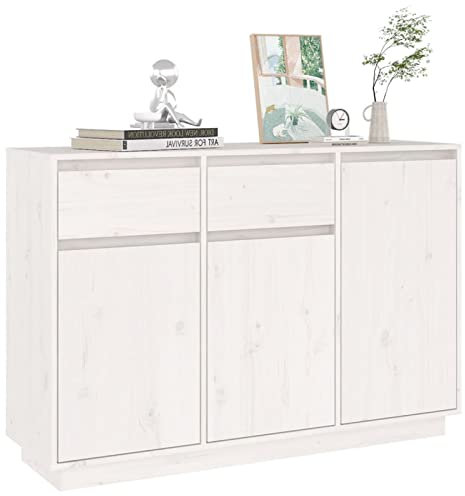 Tidyard Bianca, Credenze e Buffet, Soggiorno Cucina, Mobiletto Multiuso, Armadio Moderna, Convenienza Madia con Ante 110x34x75 cm in Legno