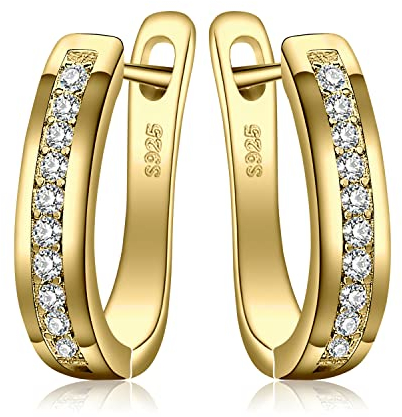 JewelryPalace Creolen Silber Damen Ohrringe, 925 Sterling Silber Creolen mit AAA Zirkonia, Klein Schlafen Kreolen，Huggie Hoop Ohrringe Sterling Silber Simulierter Diamant Schmuck Set Frauen Vergoldet