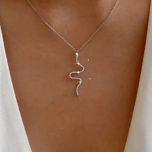 Atentuyi Punk Schlange Halskette Silber - Anhänger Mit CZ Und Kristall - Zierliche Dünne Kette Choker - Einfacher Schmuck Für Frauen Und Mädchen