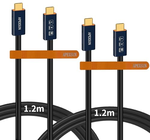 APEXSUN Confezione da 2 cavi USB C coassiali M/M da 1,2 m, cavo da USB C a USB C, supporto Thunderbolt 4/3, ricarica USB 4, 240 W, display 8K, trasferimento dati da 40 Gbps per SSD esterni, EGPU,