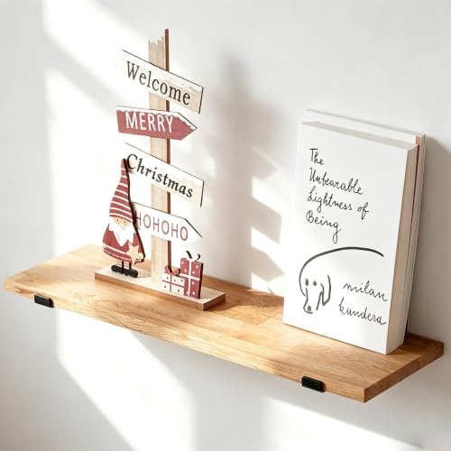 TREOAKWIS Schweberegal Eiche Massiv, Wandregal Holz Regale Wandboard für Badezimmer, Schlafzimmer, Wohnzimmer, Küche, Office, Waschküche und Rustikale Wandregale zur Aufbewahrung (30 cm)