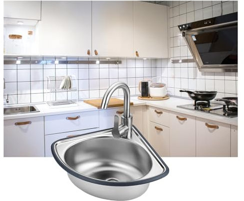 GOCHUSX Bathroom Corner Sink, Stainless Steel Triangular Washbasin, Wall Mount Single Bowl Sink, Small Sinks for Balconies Bathrooms Kitchens(B(34x34cm))