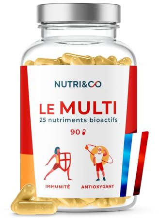 NUTRI & CO Multivitamines et Minéraux 25 Nutriments - Vitamines A B C D3 E K2 + Minéraux dont Magnésium et Zinc - Haute Absorption - 90 Gélules Vegan Friendly Conditionné en France