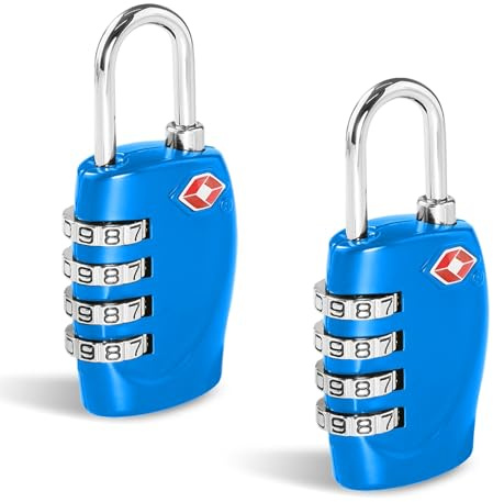 CFMOUR TSA Kofferschlösser – 1, 2, 3, 4, 5, 6 Stück, 4-stelliges Sicherheits-Reise-Kombinationsschloss für Koffer, Gepäck, Tasche, Code-Schloss, Blau (2 Stück)