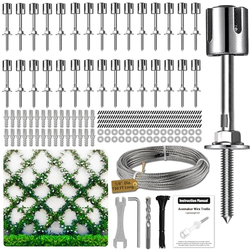 Acemaker Drahtspalier für Kletterpflanzen im Freien, 30 Set Wanddraht, Rankhilfe Kit mit 0,3 cm x 45,7 m Edelstahlkabel, T316 Spaliersystem für Zaun und Garten DIY-Projekte