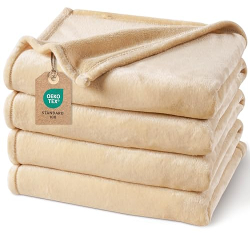 PHF Kuscheldecke Flauschig Fleecedecke 150x200cm - Oeko-Tex Weich Warm Wohndecke, Decke Blanket für Couch Sofa Bett, Tagesdecken & Kuscheldecken, Sofa überwurfdecke, Beige