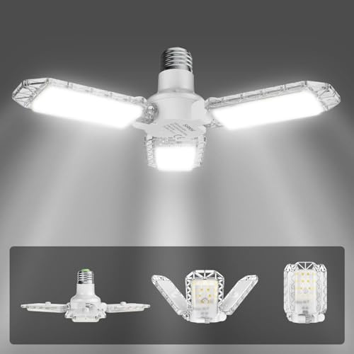SANSI 22W LED Garagelampa Verkstadslampa, 2600LM 5000K deformerbar Taklampa Garagebelysning med 3 justerbara Paneler, E27 Sockel för Verkstad, Lager, Källare, Garage, Gym