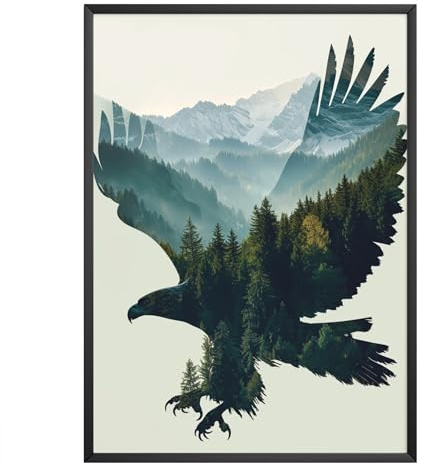 MJ-GRAPHICS - Poster Adler - Bild mit Naturlandschaft 2 in 1 - Wandbild Din A3 in Galerie Qualität mit extra dickem 300g Posterpapier - Wald in Adler - FineArt Kunstdruck ohne Bilderrahmen