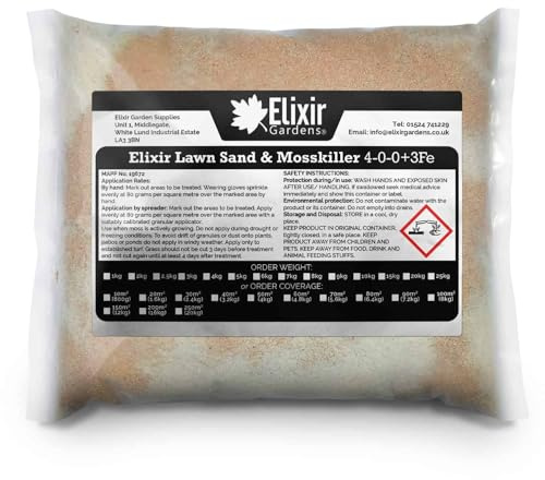 Elixir Gardens Seasonal Lawn Fertilisers for Turf & Grass | Lawn Sand & Moss Killer with Iron Sulphate | 4-0-0+3Fe | Treats 20 Sq. Meters