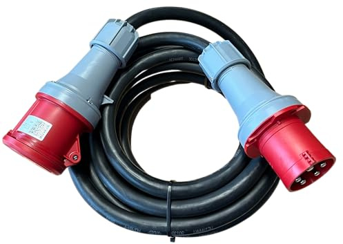 Aktobis 63A CEE Starkstrom-Verbindungskabel H07RN-F 5G10, 10 m mit Stecker & Kupplung, IP67, kompatibel mit Baustromverteilern, Generatoren und 63A Geräten, Schwarz
