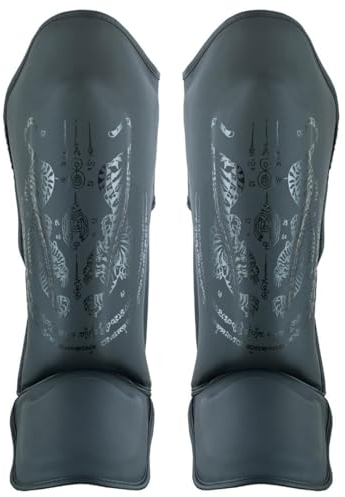 Playwell Muay Thai Schienbeinschoner Twin Tiger, matt, Schwarz, 1 Paar (Medium)