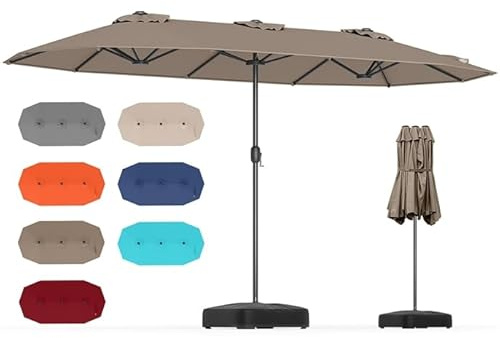 GOPLUS Doppelsonnenschirm mit Ständer, 400 x 200 cm XXL Sonnenschirm, Terrassenschirm mit Kurbel, UPF 30+, Balkonschirm groß, Gartenschirm, Marktschirm Oval für Garten, Terrasse & Pool, Braun