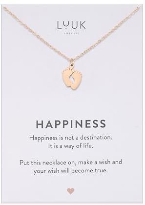 LUUK LIFESTYLE Collar Acero Inoxidable con Pies de Bebé, Oro Rosa, 50cm