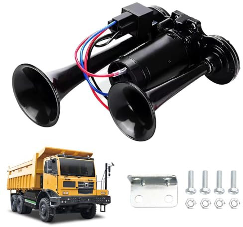 Gobesty Air Horn 12V, 600DB Super Loud Car Horn, Double Tube Train Horn with Compressor, Airhorn for Truck, Train, Car, Van (Black)